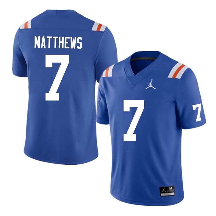 NCAA Florida Gators Luke Matthews Men's #7 Nike Blue Throwback Stitched Authentic College Football Jersey BWS2764EG
